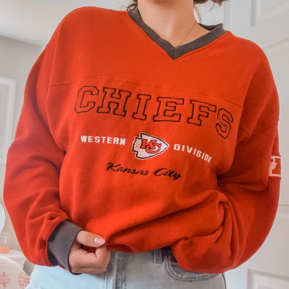 Vintage Sweaters - Vintage 90s Kansas City Chiefs V Neck Soft Comfy Embroidered Sweater Sweatshirt